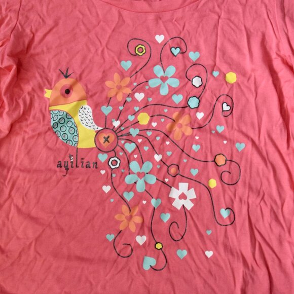 Watermelon Red Flora Bird T Shirt Stretchy Woman Top- Y2K Style a. YiLian 阿依莲 - Picture 3 of 5